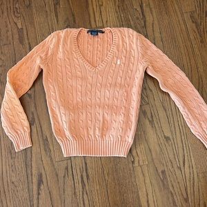 Ralph Lauren, sport, cable, knit, sweater, orange size, medium. V neck